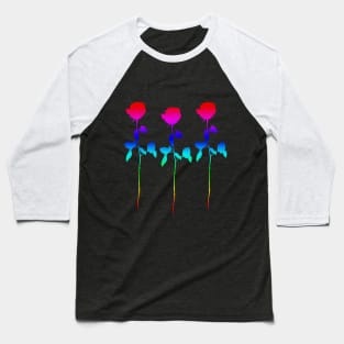 Triple Rainbow Rose Stem Design Baseball T-Shirt